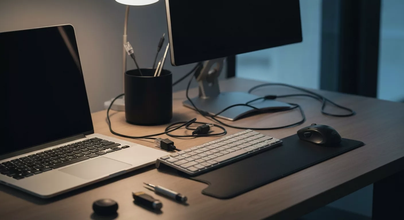Computerhilfe mit Laptop und digitalen Werkzeugen